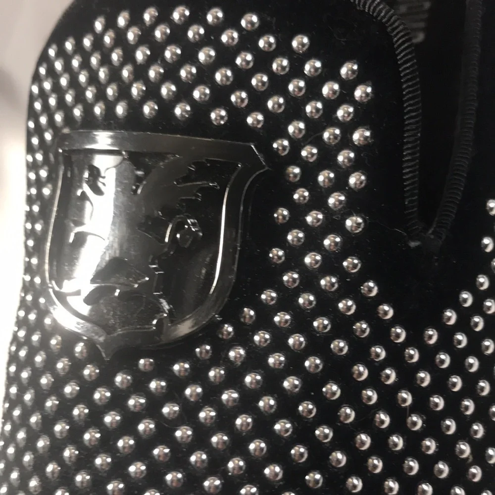 Stacy Adams Men's Black Swagger Silver Studded Slip On Lux Dress Loafers